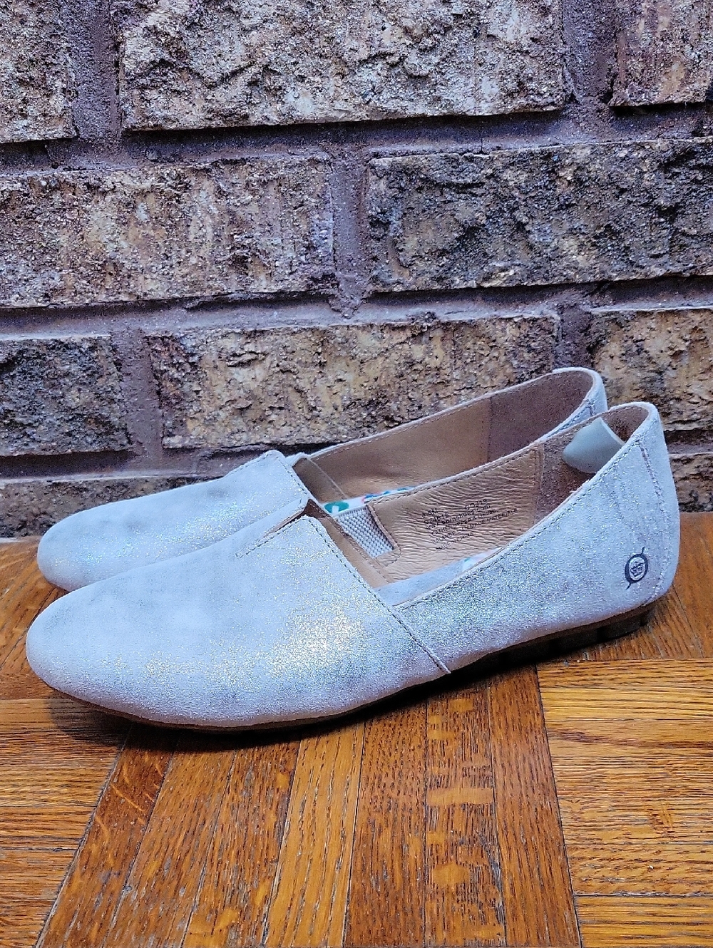 Born Leather Slip-On Loafers Gray Sparkle Size 8.5 Like New